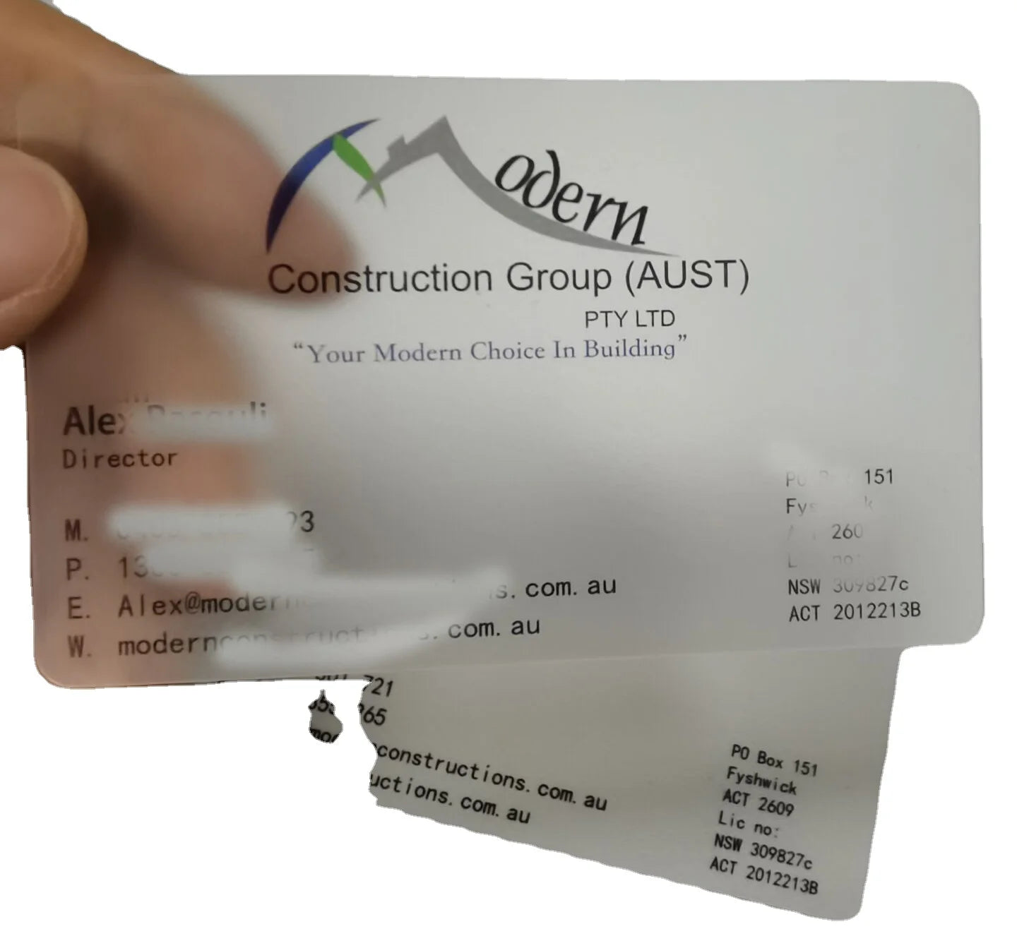 Beautiful Frosted Surface Half Transparent clear Pvc Business Card Printing