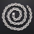 8mm Fully Iced Out Rope Chain Necklace Spring Clasp Link Chain White Gold Hip Hop Unisex 925 Sterling Silver and VVS Moissanite