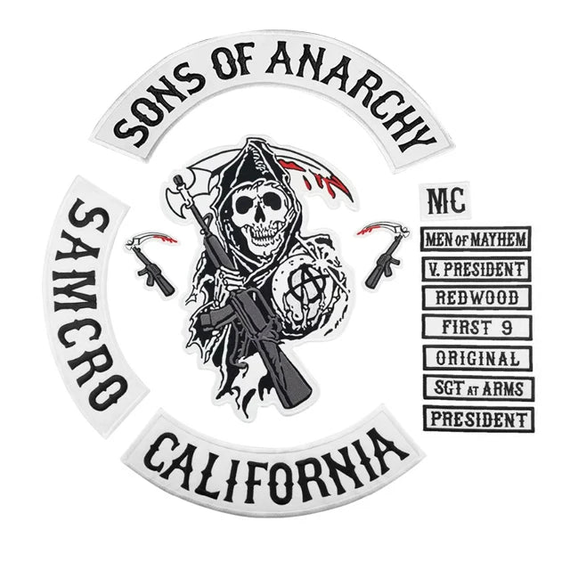 Wholesale Black Sons of Anarchy CALIFORNIA Full Set Motorcycle Biker Embroidered Patches for Back