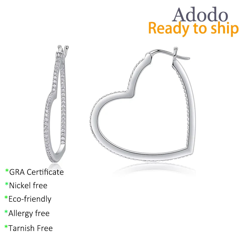Wholesale Custom Fashion Women Jewelry Luxury Dangle 925 Sterling Silver Micro Pave Moissanite Diamond Heart Hoop Earrings Women