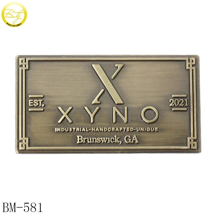 Zinc Alloy Furniture Letter Brass Label Rectangle Shape Raised Name Metal Private Plate Emblems with Screw