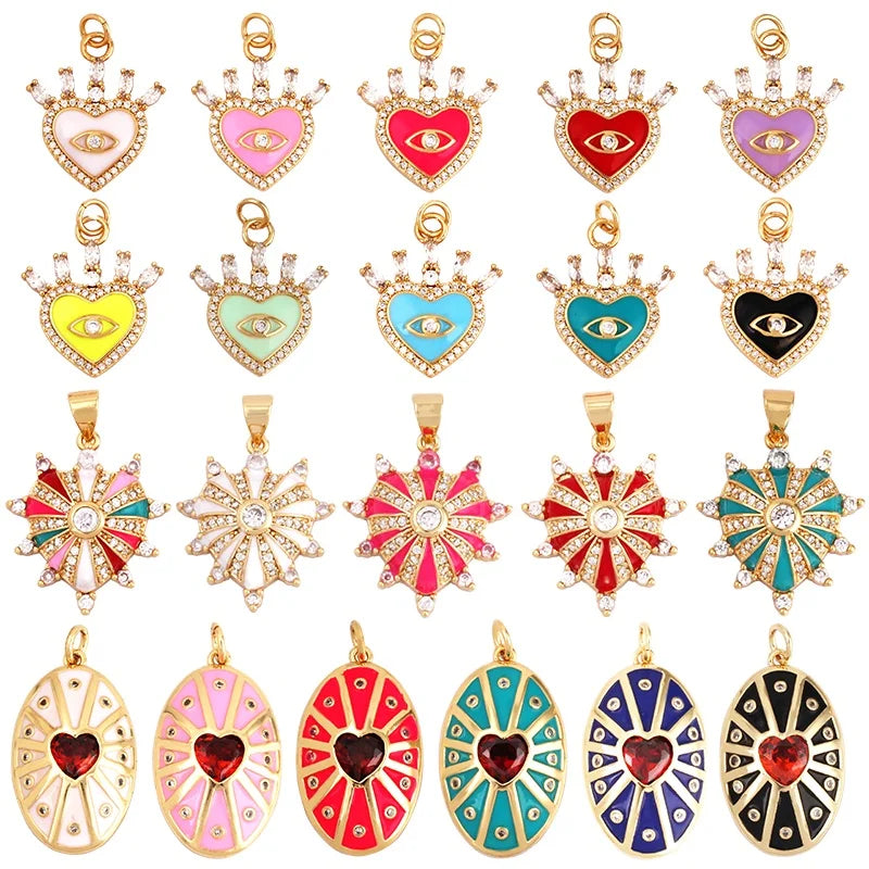 Palace Heart Enamel Charm Neon Pink Orange Turquoise Red Pendant Oil DroppedGold Plated ColourNecklace Bracelet Pendant M82