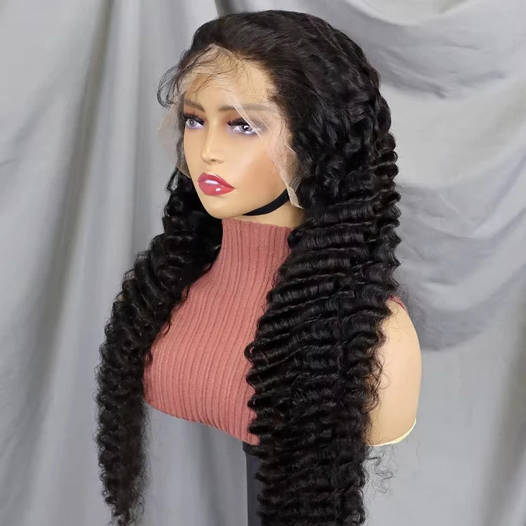 Wholesale 30inch Raw Indian Deep Wave Wig Full 13x4 Lace Frontal Human Hair Wig 200% Density Long Lace Front Wig for Black Women