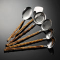 304 Stainless Steel Natural Bamboo Wood Nodes Design Handle Japanese Soup Shell Spoon Mini Shovel Multi Style Mesh Home Kitchen