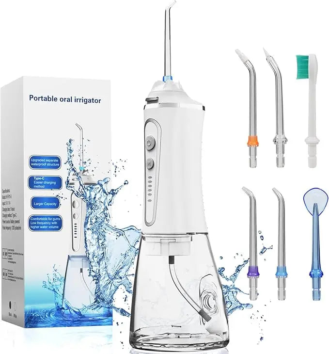 Portable Handheld Powerful Jet Water Dental Flosser Teeth Whitening Machine with Calculus Plaque Cleaner Remover Feature