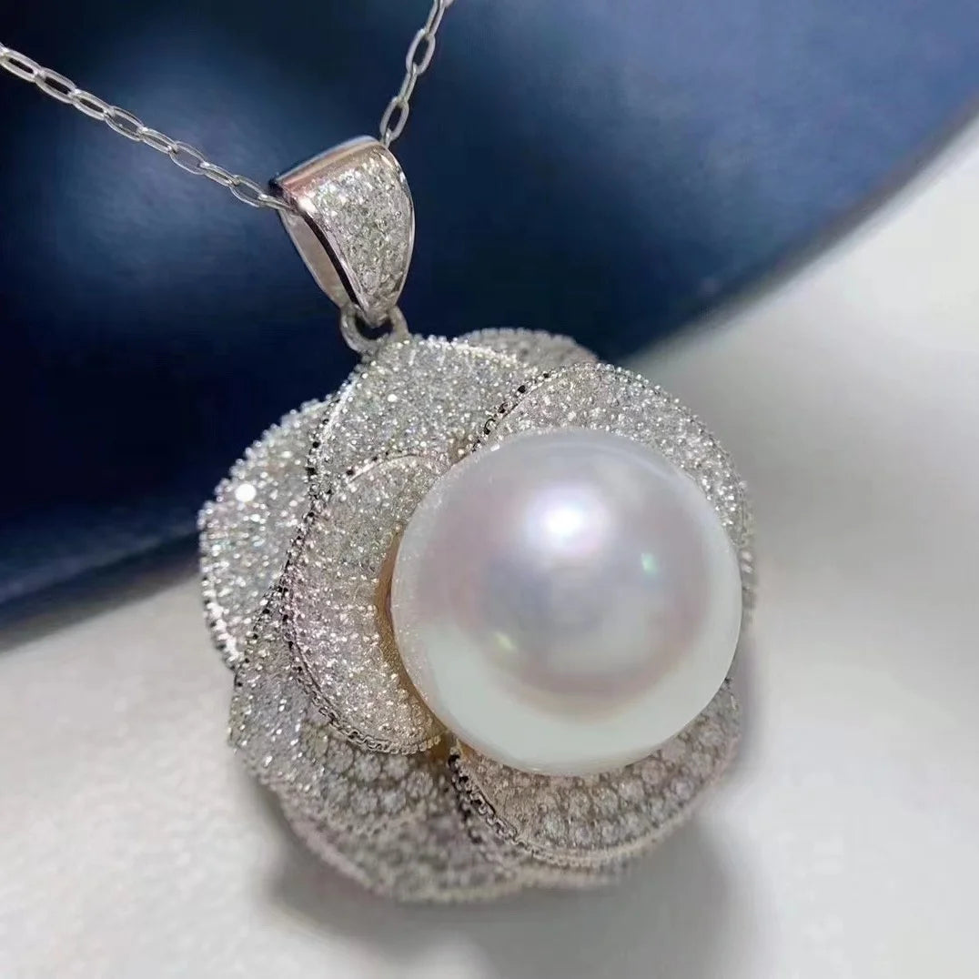 P1465 11-12mm DIY Natural  Freshwater Pearl Charm Pendant Necklace Accessory 925 Sterling Silver Jewelry for Women Without Chain