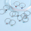 Simple Style Silver Gold Plated Stainless Steel Stacking Rings Colorful Glass Birthstone Ring for Women Party Jewelry Gift