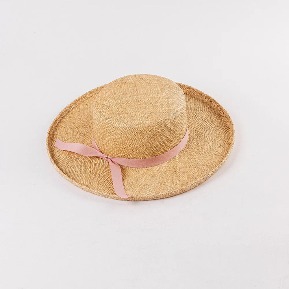 Spring Summer New Fashion Flat Top Warped Edge Webbing Wide Brim Straw Hat Manufacturer Outdoor Travel protection Sun Hat Straw