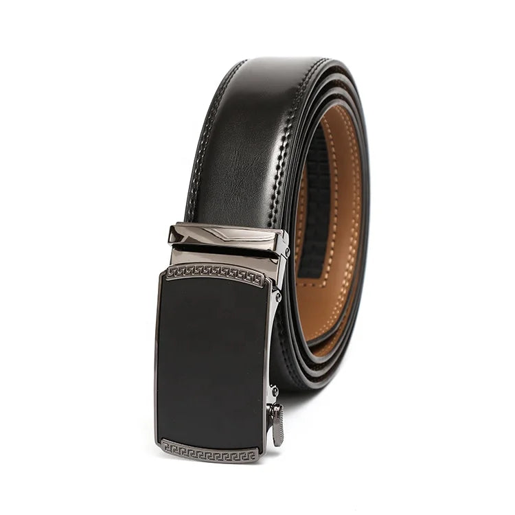 Customize Logo Cowhide Ratchet Belt for Men New Design Zinc Alloy Automatic Buckle Genuine Leather Formal Belt