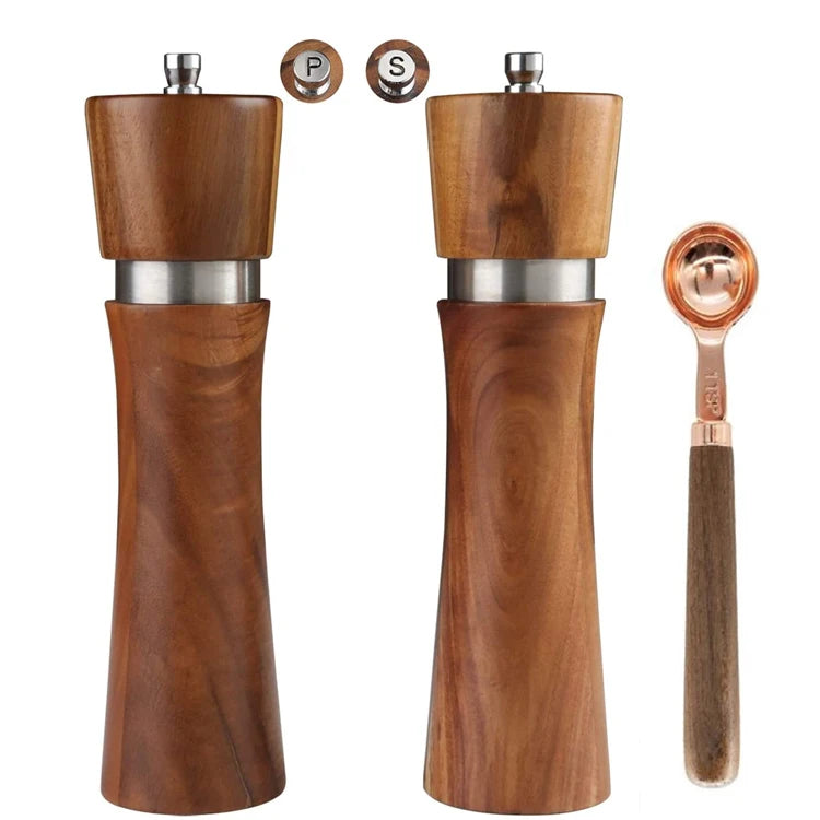 Wooden Salt and Pepper Grinder Set Burr Pepper Mill