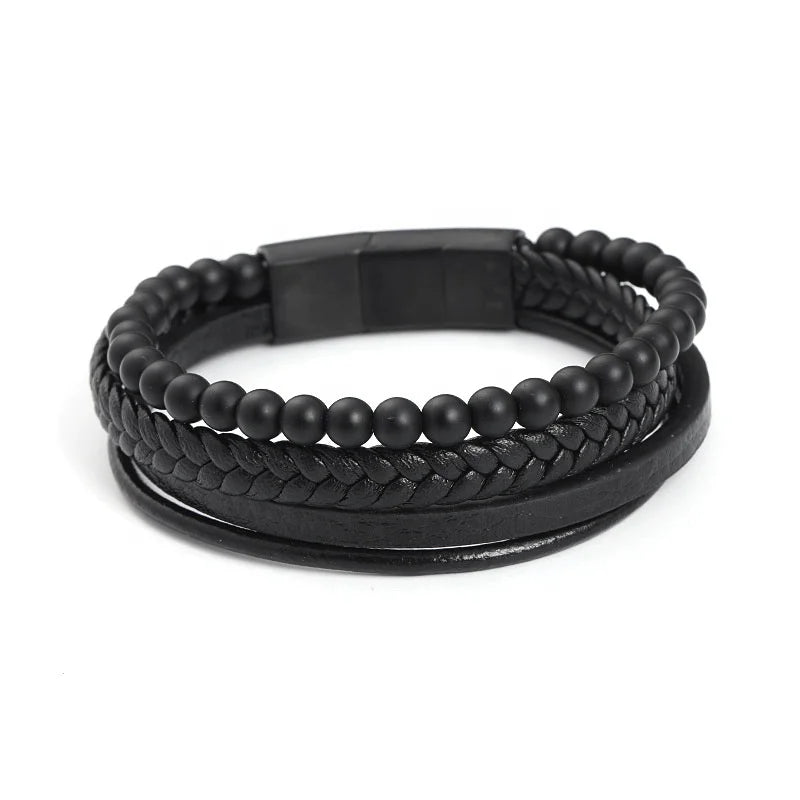Flag Glass Cabochon Black Multi-layered Braided Bracelets Afghanistan Israel Turkey UAE Qatar Flag Leather Bracelet Travel Gifts