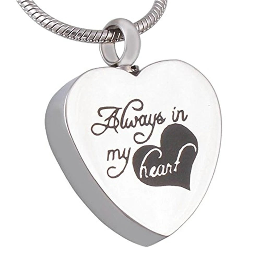 Bigger Ash Chamber Heart Urn Jewelry Locket Memorial always in My Heart Necklace Stainless Steel Holder Cremation Heart Pendant