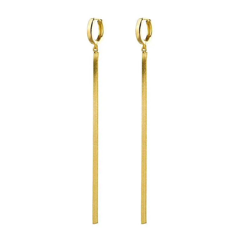 2023 New Arrival S925 Sterling Silver Simple Flat Gold Plated Chain Tassel Earring Jewelry