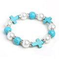 Christian Holy Prayer Bracelet Pearl Cross Turquoise Christ Women's Jewelry Church Rituals Rosary Memorare Easter Pentecost
