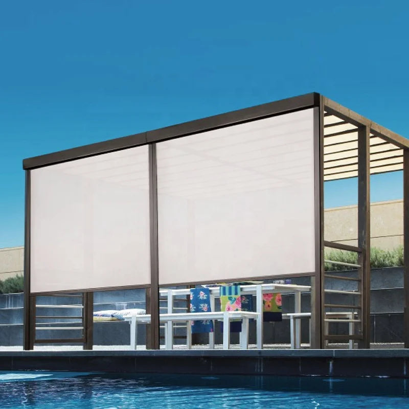 Windproof clear Pvc Zip Track Electric Motorized Roller Blinds Patio Blinds/Outdoor Sun Shade Blinds
