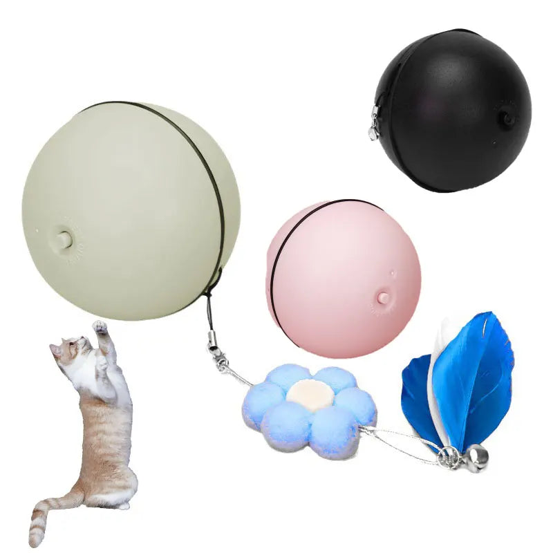 Modern Electric Plush Pet Ball Toy for Cats Dogs Lifelike Rolling Multi-Accessory Smart Ball Feather Flower Bell Sport Plastic