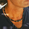 New Trend Ethnic Style Imitation Natural Bead Stone Necklace Men's Tibetan Round Bead Collarbone Necklace