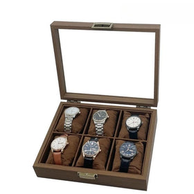 New Popular 6 Slot Retro Dark Walnut Veneer Large Wooden Jewelry Bracelet Chain Storage Case Box