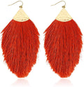 New Alloy Cotton Thread Colorful Women Earrings Bohemian Feather Shape Dangles Earrings Fan Fringe Tassel Earrings