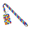 Wholesale Custom Infantile Autism Polyester Lanyard for Kids Sublimation Puzzle Neck Lanyard with Id Card Holder