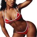 K25S68276 Black White Micro Bikini Brazilian Bandeau Thong Swimsuit for Women Solid Monokini High Cut Halter Neckline Front