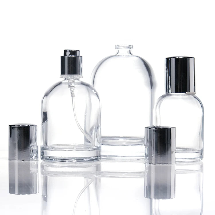 Custom Clear Fragrance Glass Perfume Bottle 50ml 100ml Capacity with Screw Cap Round Empty Glass Spray Bottle