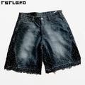 Vintage Baggy Street Wear Heavyweight Denim Shorts Custom Men's Clothing Denim Shorts Rhinestone Jorts