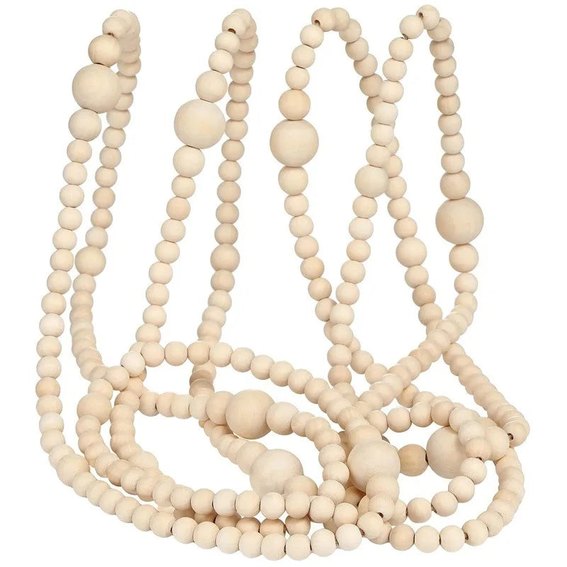 Christmas Wooden Beads Xmas Bead Garland Round Craft Garland Farmhouse Vintage Wooden Beads for Christmas Decoration Supplies MegaBDM