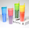 Wholesale 580ML skinny double wall acrylic tumbler color changing plastic bottle plastic water bottles with lid and straw