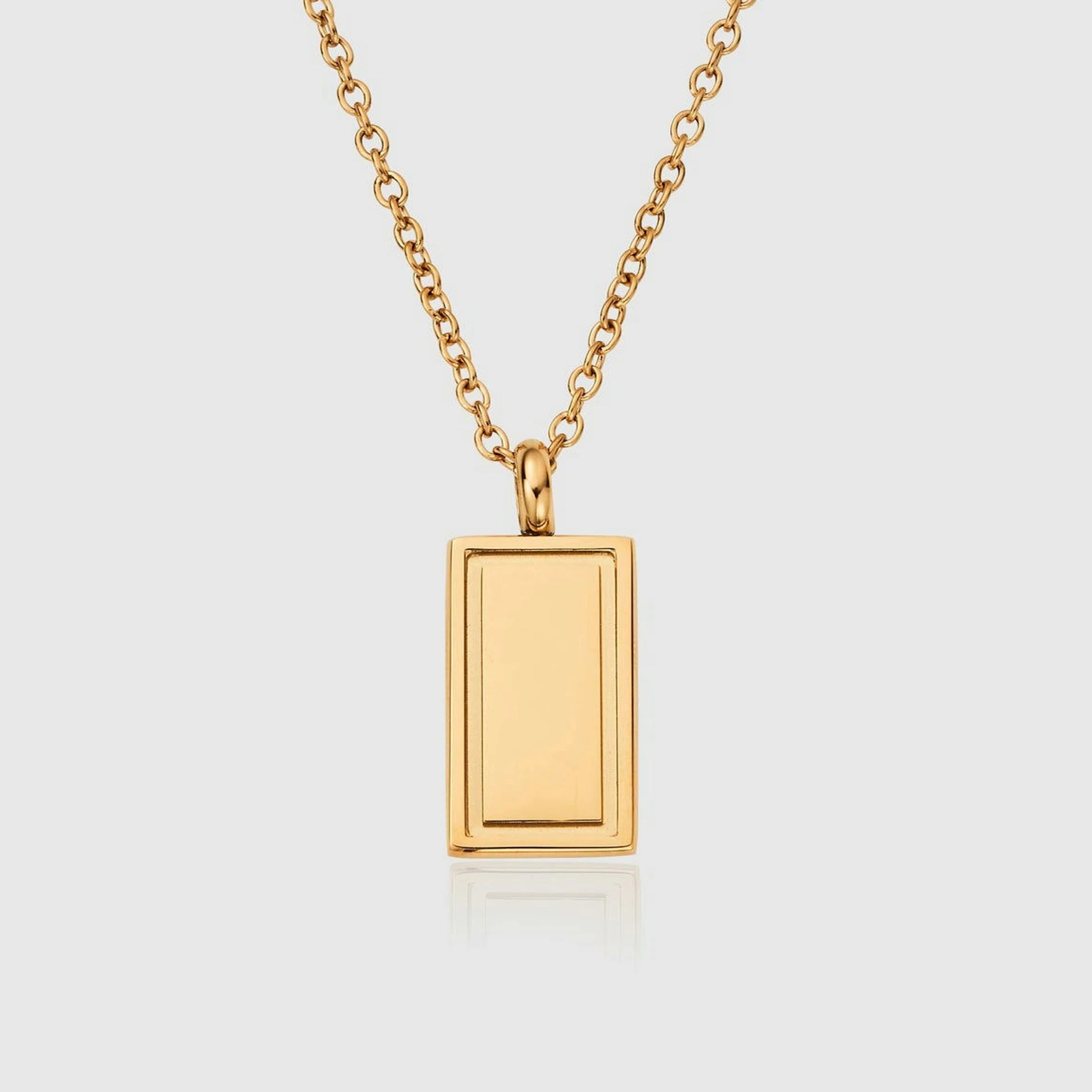 Stainless Steel 18k Gold Plated Brand Jewelry Custom Engraved Logo Nameplate Tag Square Pendant Necklace for Women Men