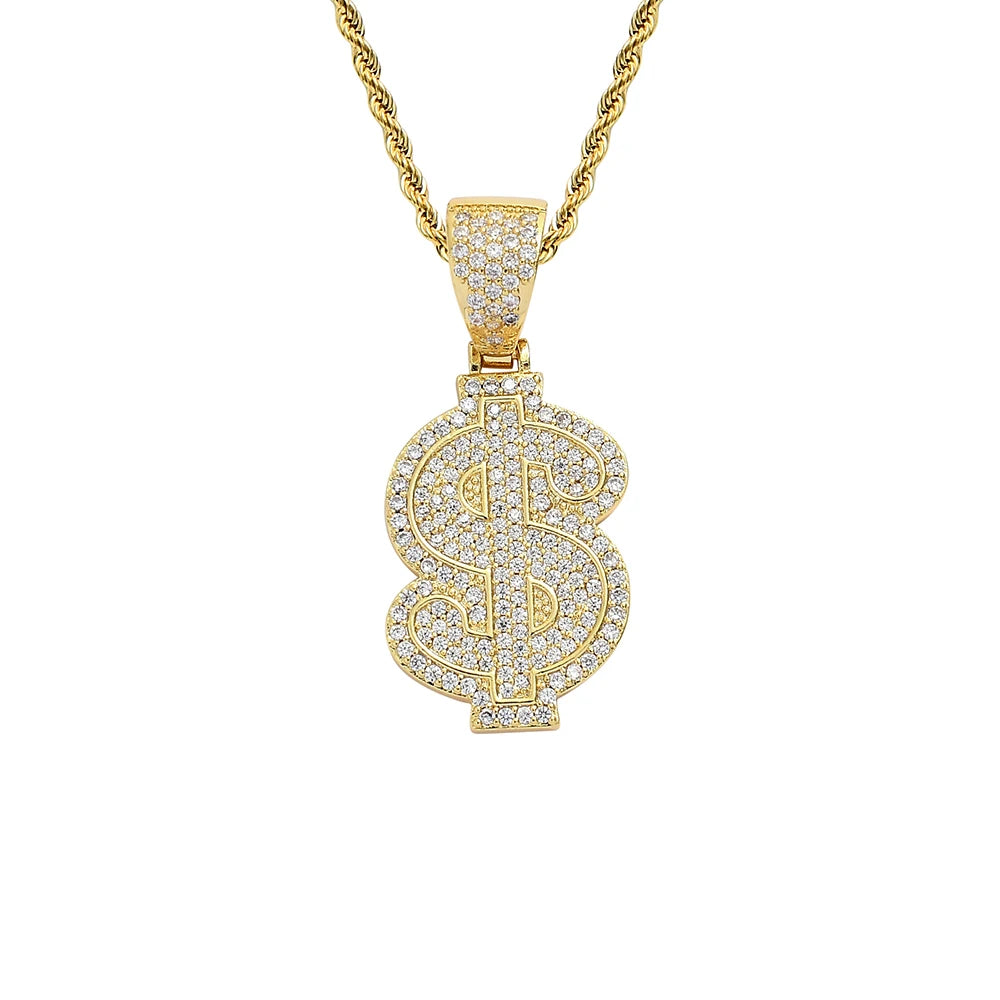 CN351  Brass Setting CZ Pendants Hip Hop Necklace Iced Out Jewelry