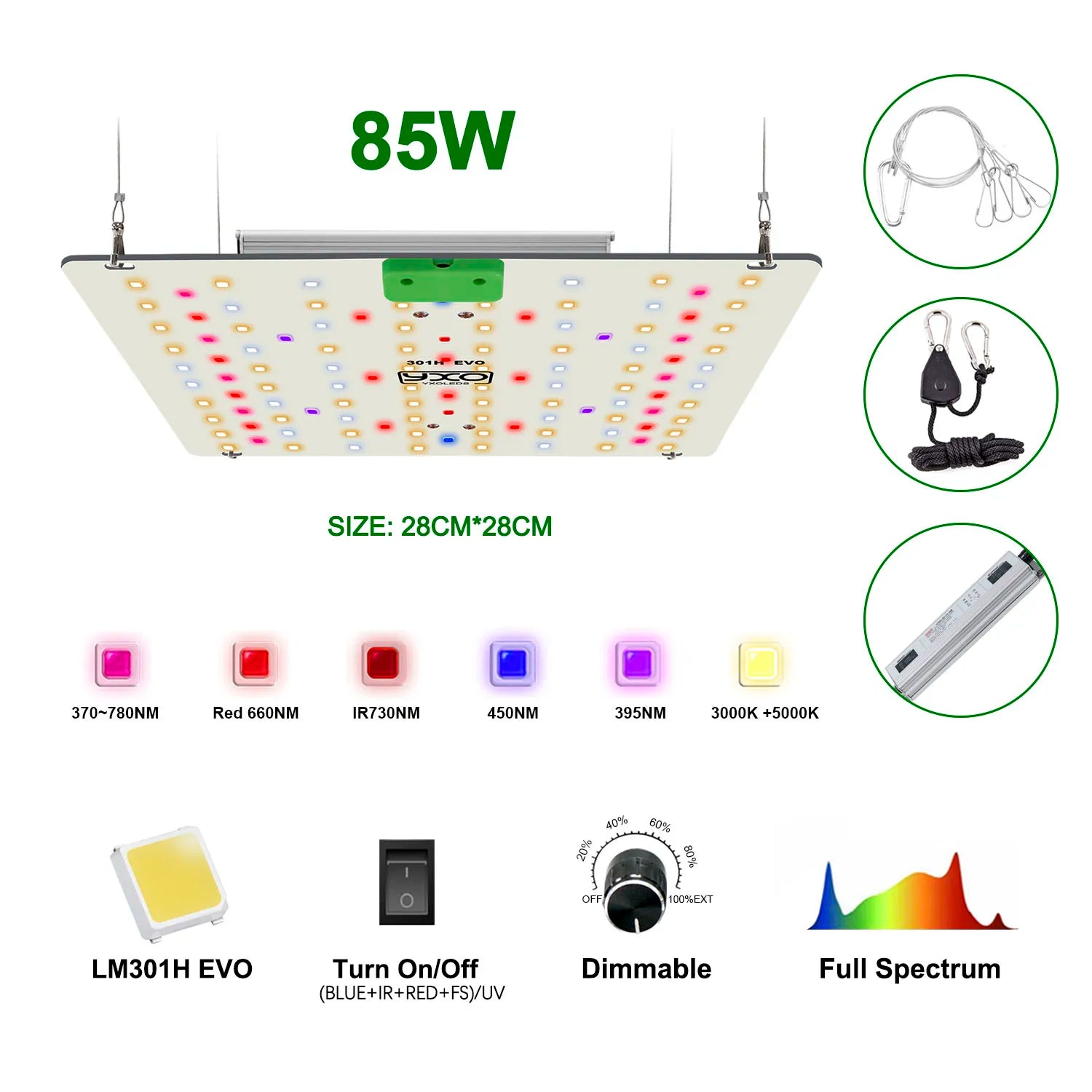 EU Stock 3000K 5000K UV IR Red Full Spectrum LED Grow Light LM301H EVO 85W LED Grow Light