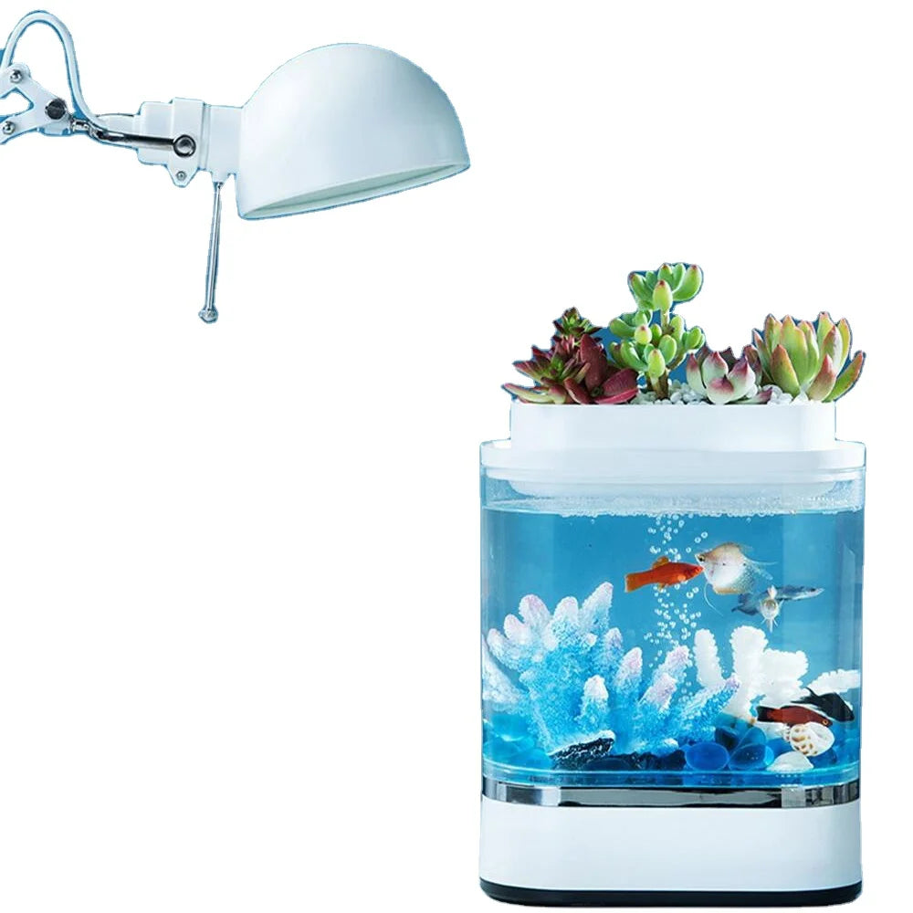 New Mini Rectangle Lazy Fish Tank with USB Charging Self-Cleaning Feature 7 Color LED Lights Small Water Garden Tank Aquarium