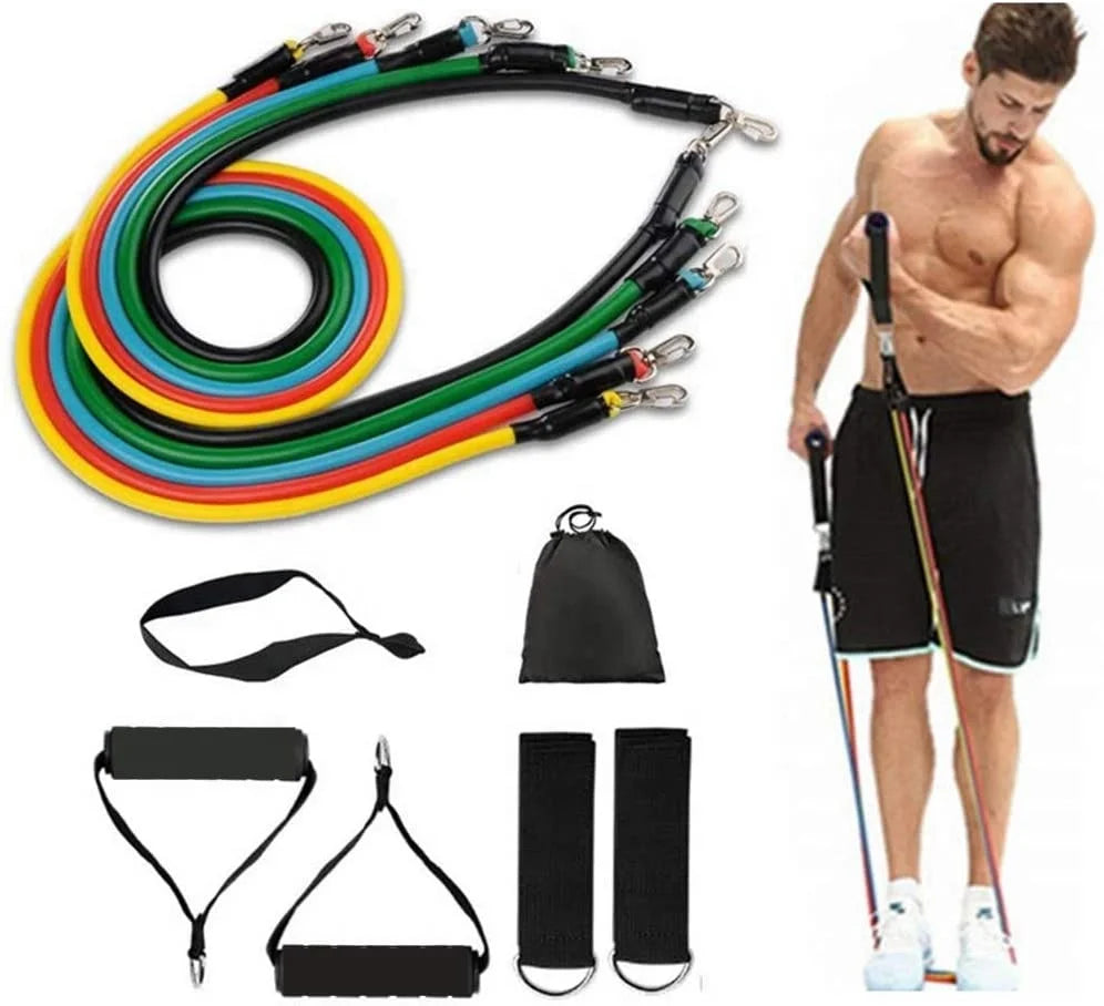 Custom logo Printed Latex 11 Pcs Heavy Exercise Fitness Tube Resistance Bands Set Wholesale