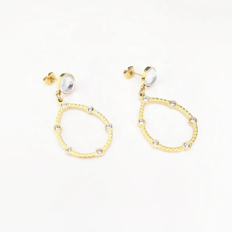 Latest 18K Gold Plated Stainless Steel Jewelry White Acrylic Ear Stud Zircon Hollow for Women Party Earrings E221436