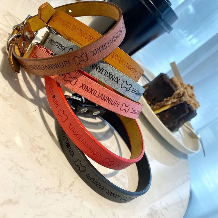 Wholesale Different Color Pet Leather  Collars Luxury Handmade Leather Collar for Dogs