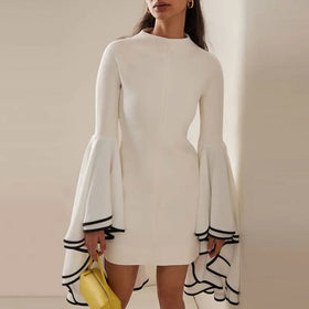 Spot Goods New European and American Dress Star Fashion Dignified Sense of Design Exaggerated Large Ruffle Sleeve Dress Small