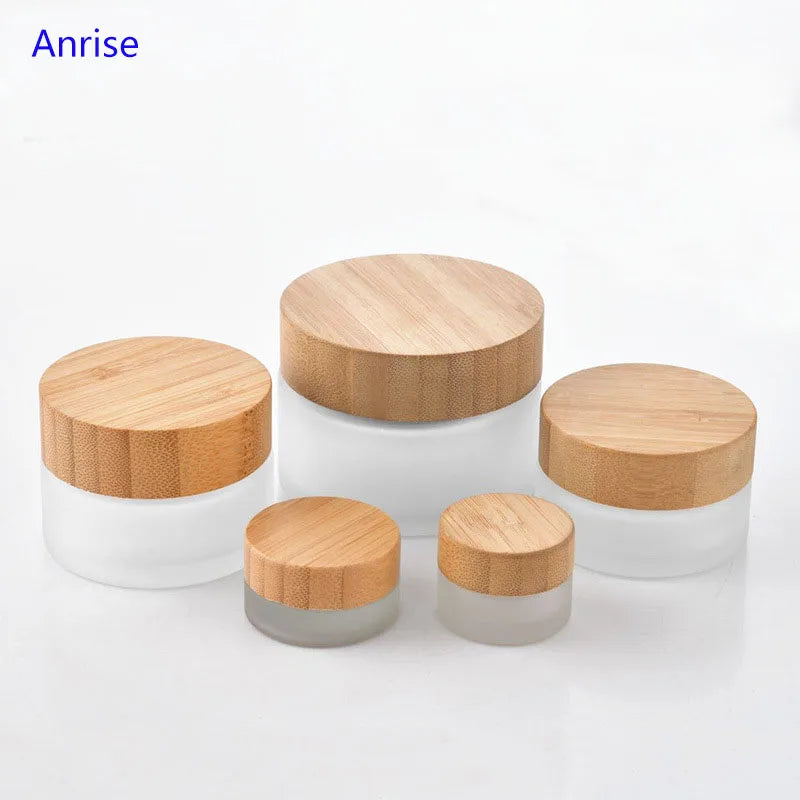 Bamboo Cosmetic Container 5ml 20ml 30ml 50ml 100ml Frosted Clear Glass Cream Jar with Wooden Bamboo Lid