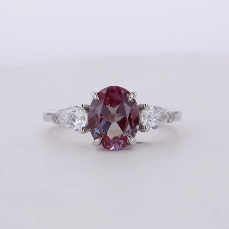 6*8mm Oval Shape Alexandrite Sapphire Women Luxury 14K White Gold Wedding Rings