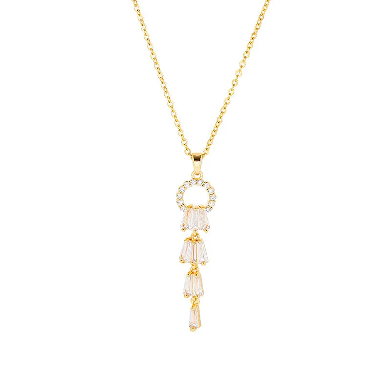 14k Gold Plated Exquisite Choker Necklace Stainless Steel Gold Plated Crystal Dress Pendant Necklace for Women