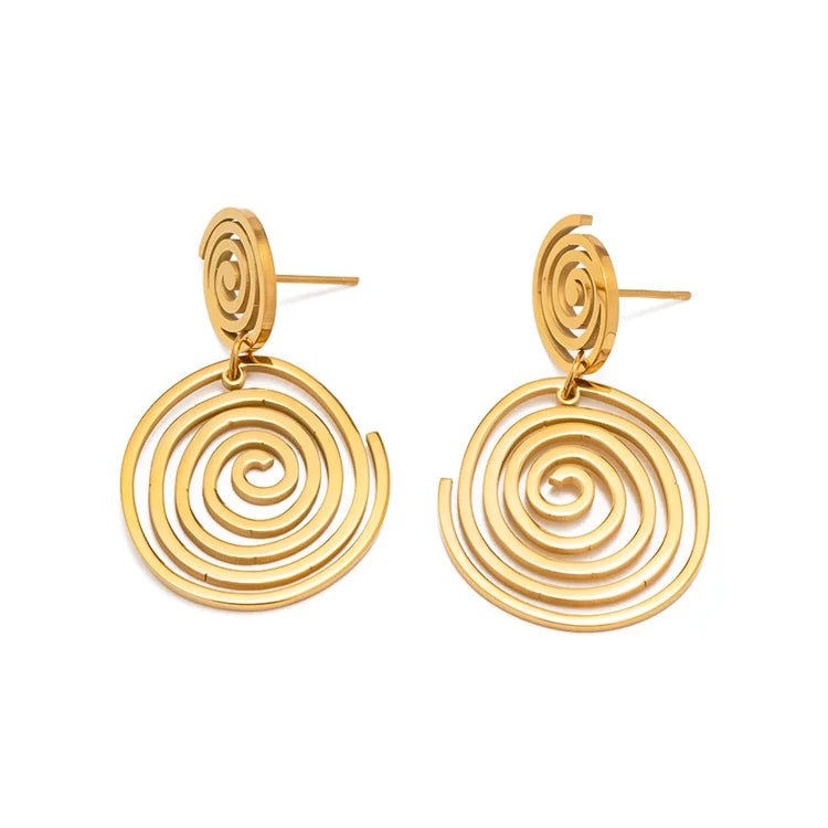 High End Jewelry 18k Gold Plated Earrings Round Pendant Stud Earrings