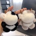 Cute Cow Kids Plush Toy Ornament Car Keyring Trinkets Jewelry Birthday Gifts 9cm Real Mink Fur Keychain Bag Charm Pendant MegaBDM