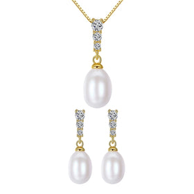 Daidan Pearl Set Jewelry Elegant Female Silver 925 Gold Plated Zircon Jewelry Set