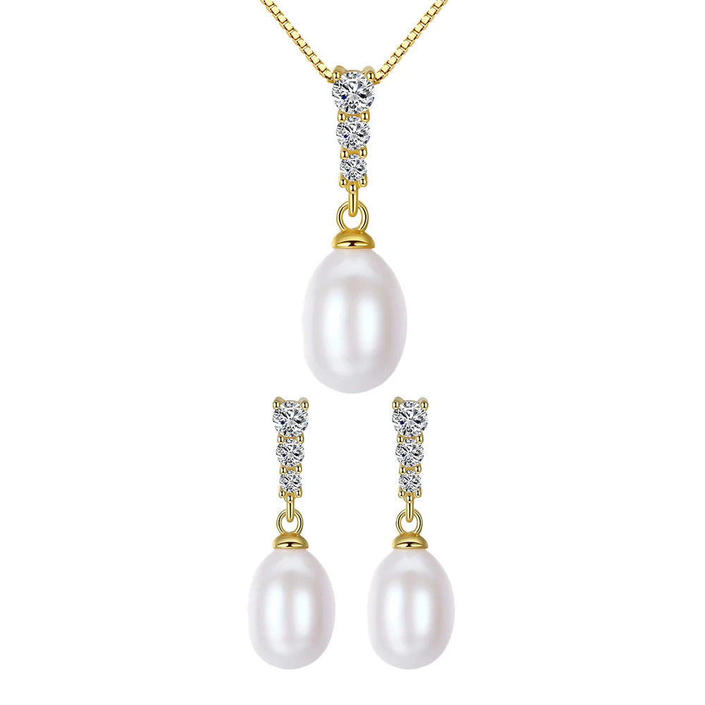 Daidan Pearl Set Jewelry Elegant Female Silver 925 Gold Plated Zircon Jewelry Set