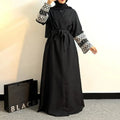 Embroidered Open Front Abaya Women Kaftans Long Sleeve Maxi Length Dress Muslim Abayas with Belt Women's Clothing Women Jilbabs