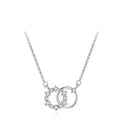 Hot Selling 925 Sterling Silver Rhodium Plated Double Circle Ring Snowflakes Clavicle Chain Necklace Fine Jewelry