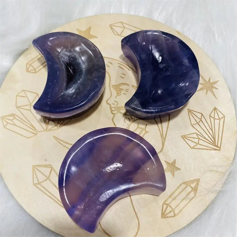 Wholesale Price Small Moon Shaped Natural Fluorite Quartz Crystal Bowl for Home Decoration