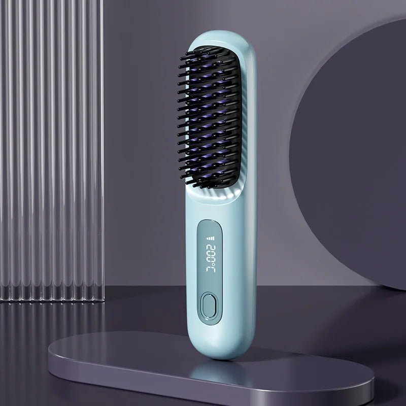 Portable Cordless Hair Straightener Comb Ceramic Heating 160/180/200 Adjustable Heat Settings Rechargeable Hair Styling