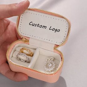 Custom Logo Portable Square Storage Velvet Jewelry Zipper Box Travel-friendly Packaging for Jewelry Items