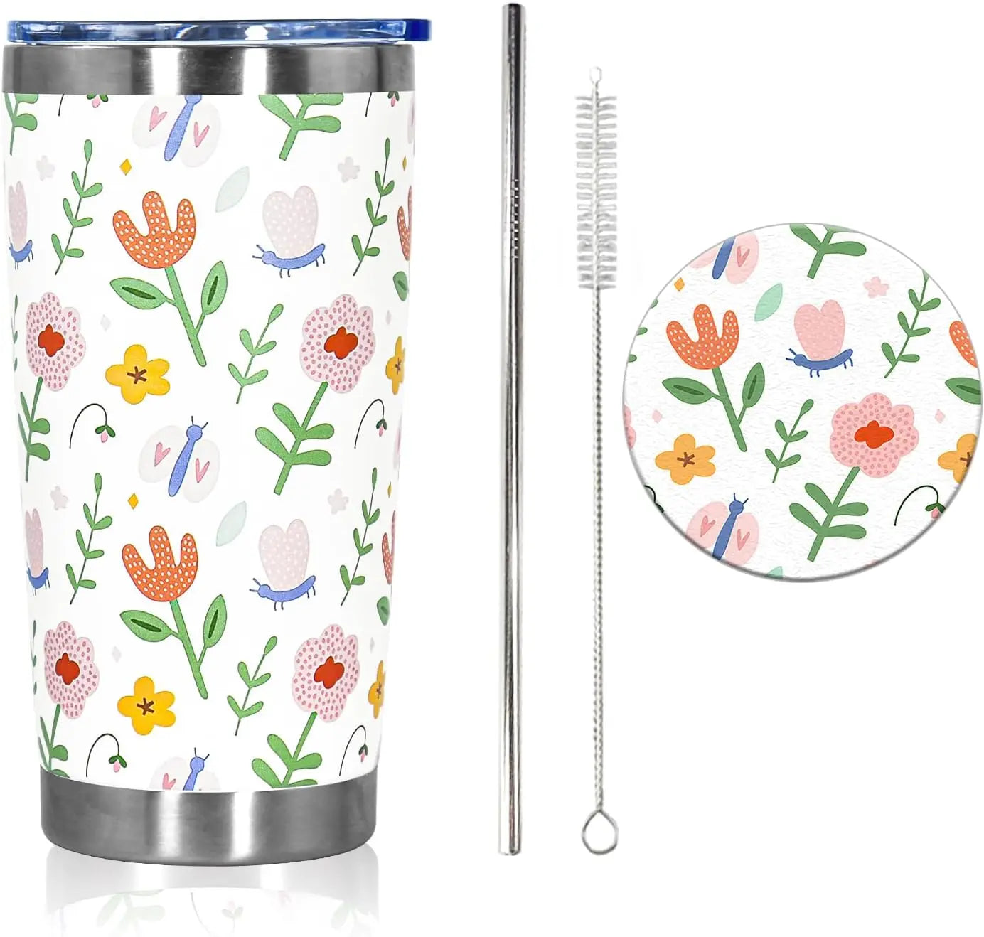 20oz  Double Wall Vacuum Insulated Stainless Steel Travel Coffee Water Mug Reusable Tumblers Car Gift With Straw and Lid